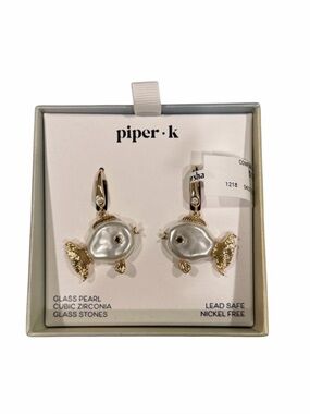 Piper Gold-Tone Fish Earrings with Pearlescent Accents
